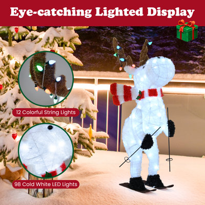  Renne de Noël animé de 44 po avec 12 lumières colorées et 98 DEL blanc froid multicolores