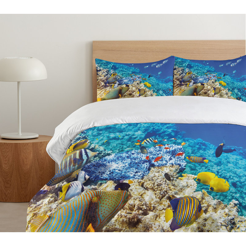Turquoise and Yellow Ocean Fish Twin Duvet Cover Set