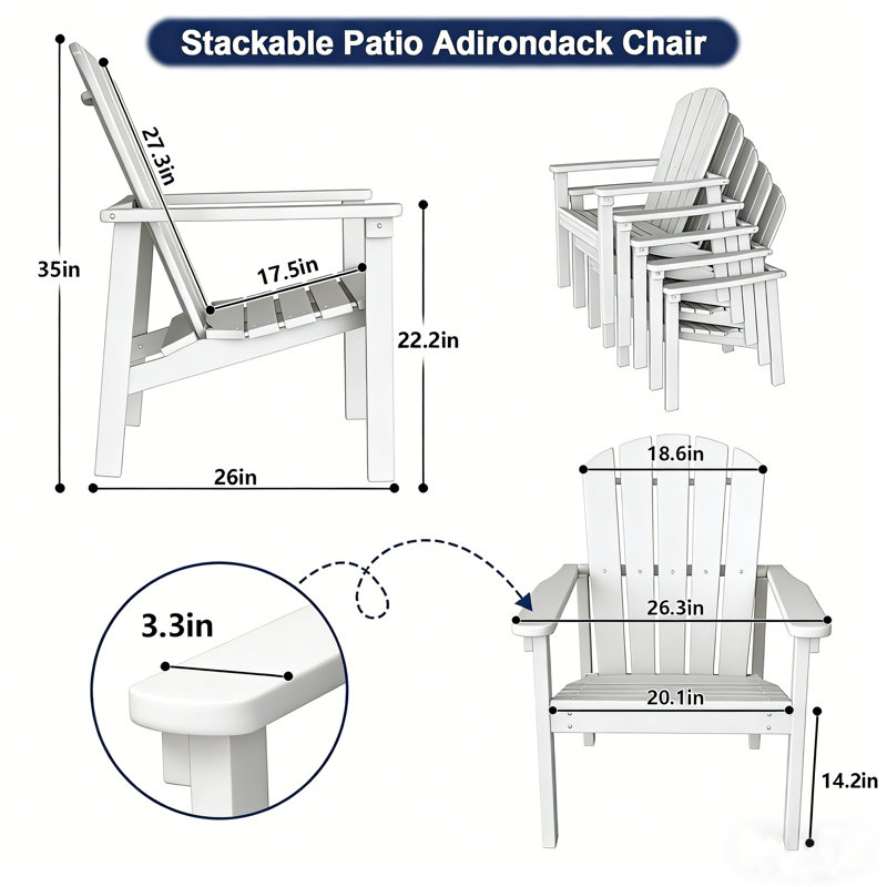 Set of 2 Stackable Adirondack Chairs – All-Weather HDPE Outdoor Patio Chairs with Ergonomic Design, Easy Storage, and Low Maintenance