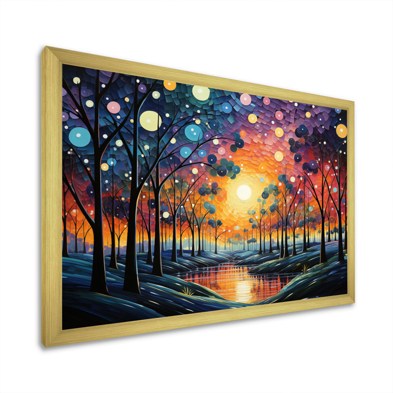 Collage d'arbres colorés IV sur toile, H 12 po x l 20 po x P 1 po, Encadrement doré