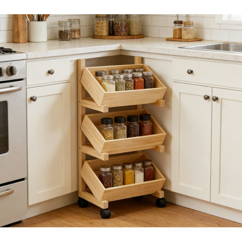 Wooden Storage Shelves, 3-Tier Fruit ,Snack Rack Kitchen Storage Organizer Basket Stand,Vegetables Basket Display Rack, Multi-Compartment Vegetable and Fruit Organizer, Freestanding Design for kitchen, Home Office, Living Room(Natural Color)
