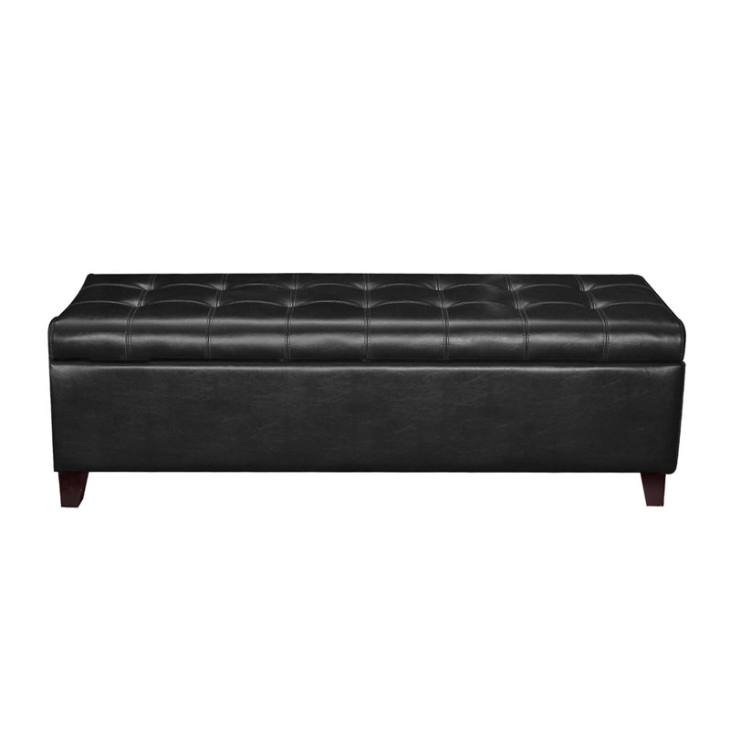 Black Tufted Faux Leather Storage Ottoman Bench