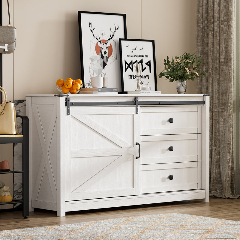 Commode à tiroirs l 54 "avec porte de grange coulissante Carlana