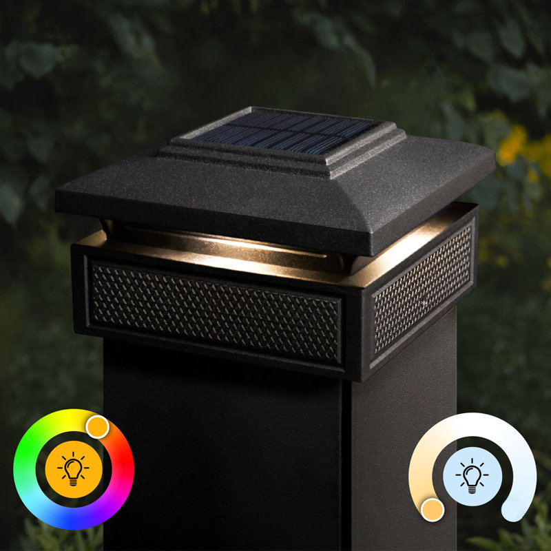 Black Solar Powered Integrated LED Fence Post Cap Light 3.5 In. X 3.5 In. with Base Adapter Included