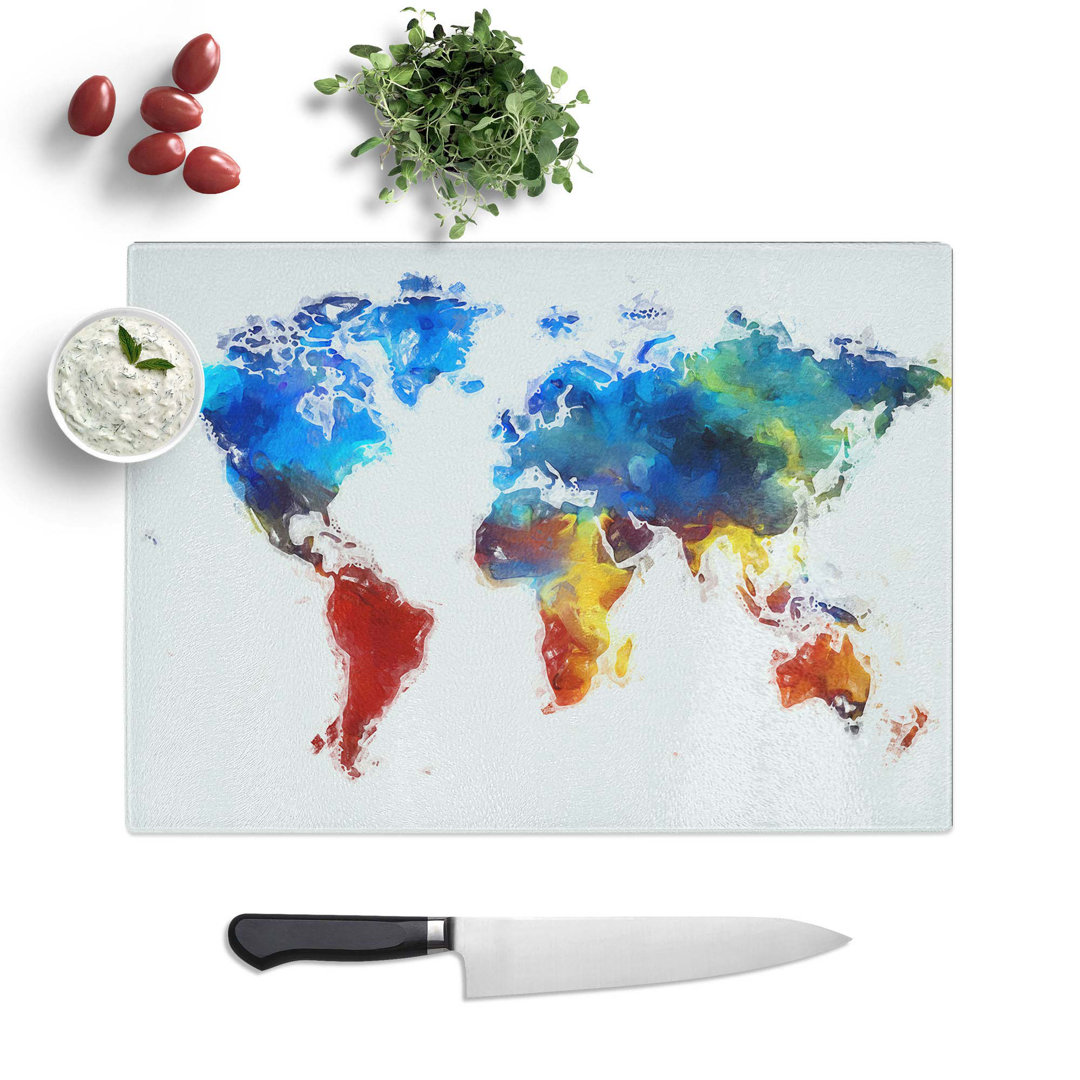 Tempered Glass Map of the World Chopping Board