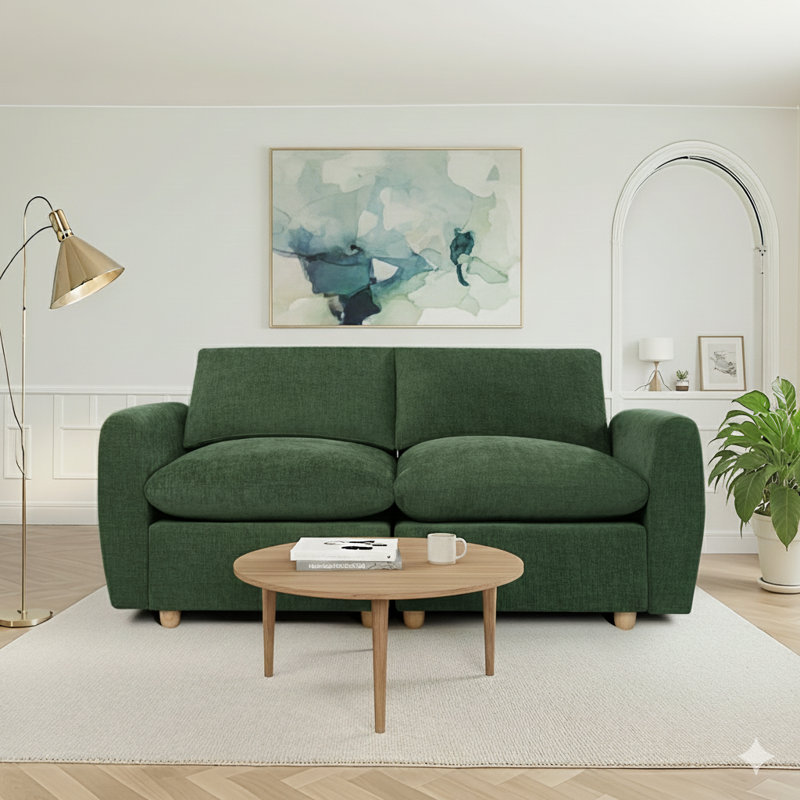 70.86" Modern Chenille 2-Seater Sofa, Compact Loveseat Couch for Apartment & Living Room, Green
