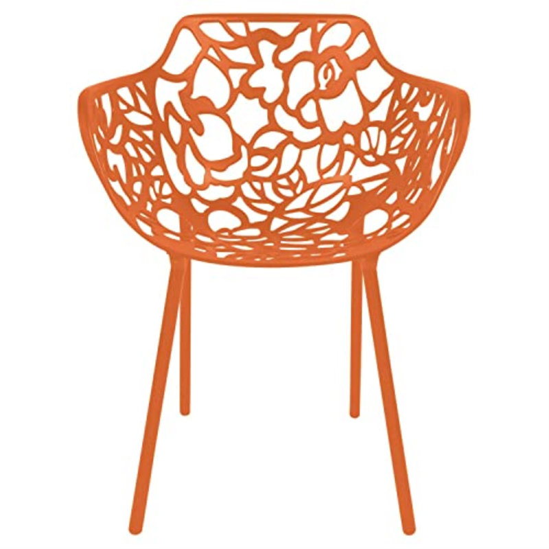 Rabia Patio Armchair – Floral Cutout Aluminum Stackable Dining Chair, UV Protected, Rust-Resistant, Indoor & Outdoor Use, Fully Assembled