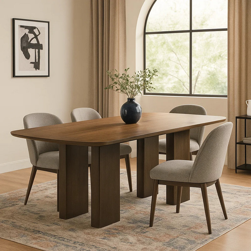 Table de salle à manger Lina, 79 po, pieds rectangulaires larges, bois brun noyer