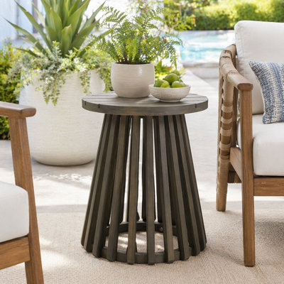 Round Acacia Wood Outdoor Side Table