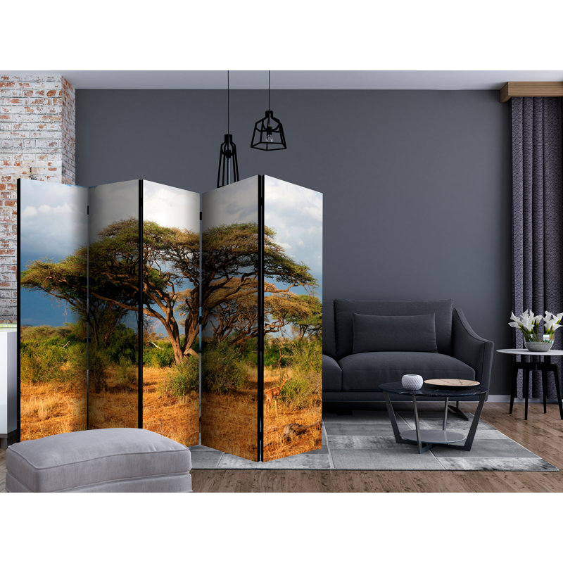 Gautreaux 225 cm W x 172 cm H 5 - Panel Solid Wood Folding Room Divider