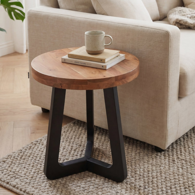 Table de bout ronde en bois massif