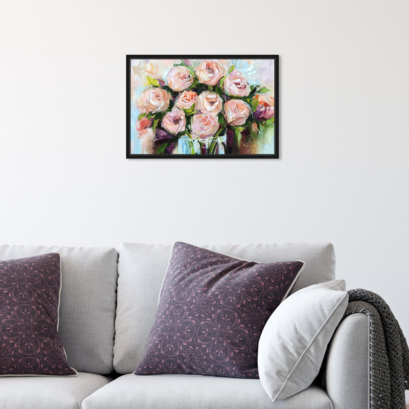 Fleurs crémeuses - impression encadrée, Toile avec cadre noir, H 10 po x l 15 po x P 1,75 po
