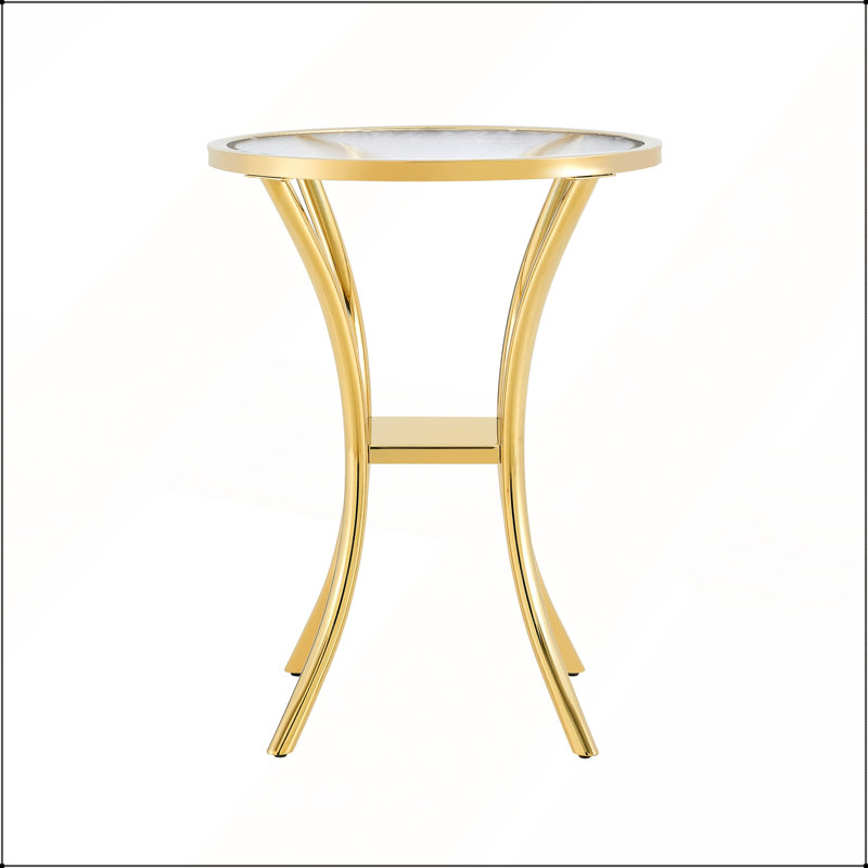 Table de bar en acier inoxydable avec plateau en verre trempé et base plaquée or