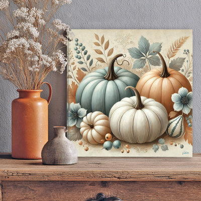 Harvest Pumpkins with Botanical Accents Wrapped Canvas Wall Art