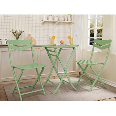 Space-Saving 3-Piece Folding Metal Bistro Set – Outdoor Patio Table and 2 Chairs – Weather-Resistant, Portable, Compact for Balcony, Garden, Apartment – Pink