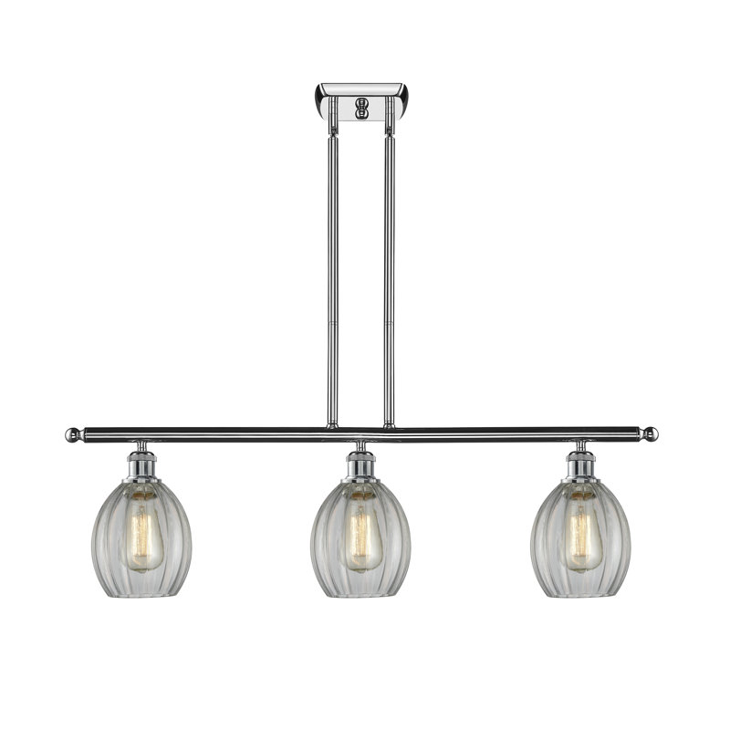 Luminaire suspendu linéaire à 3 lumières pour îlot de cuisine Bolduc, Chrome poli, Transparent, Ampoule DEL 6 watts Vinage