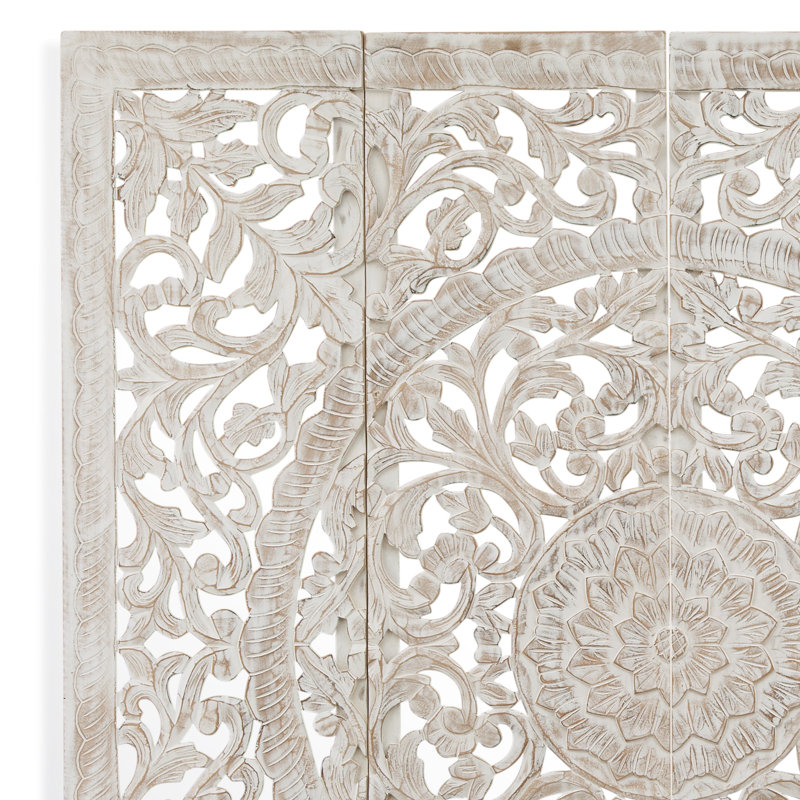 Whitewashed Carved Wood 72" x 72" Wall Art Panels