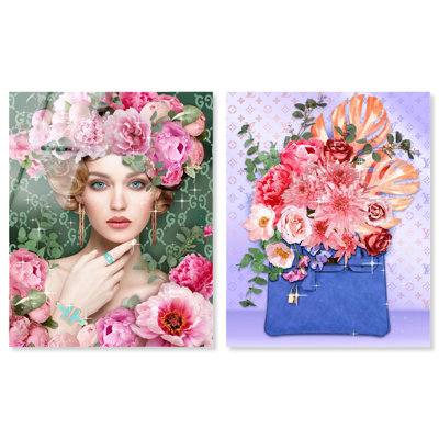Glamour rose Fashionista ensemble acrylique décor Maximalist par Art Remedy, prêt à accrocher