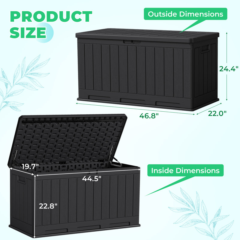 90 Gallon Resin Indoor And Outdoor Lockable Deck Box Organizer, Black