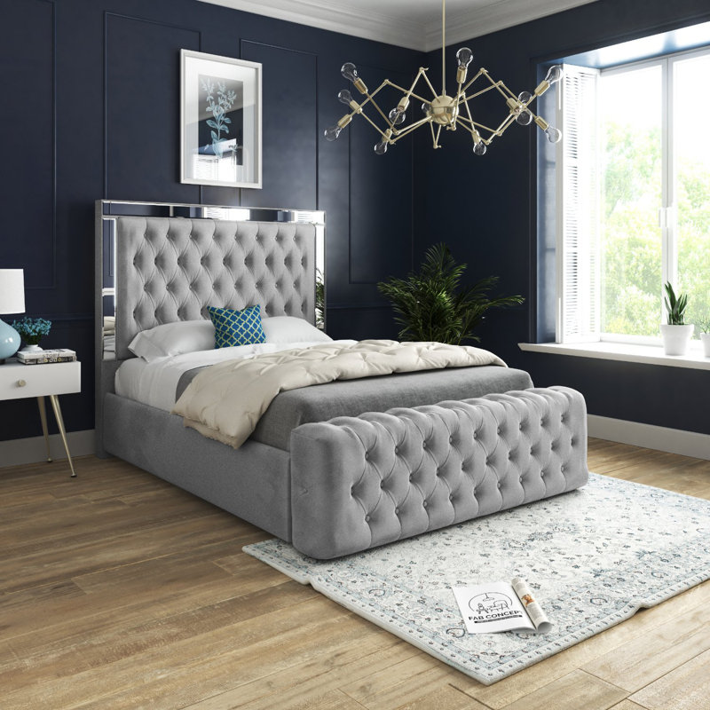 Aleck Upholstered Bed, Small Single (2'6), Grey