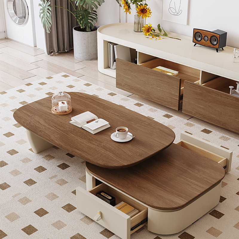 Table basse en bois extensible avec poignée en cuir