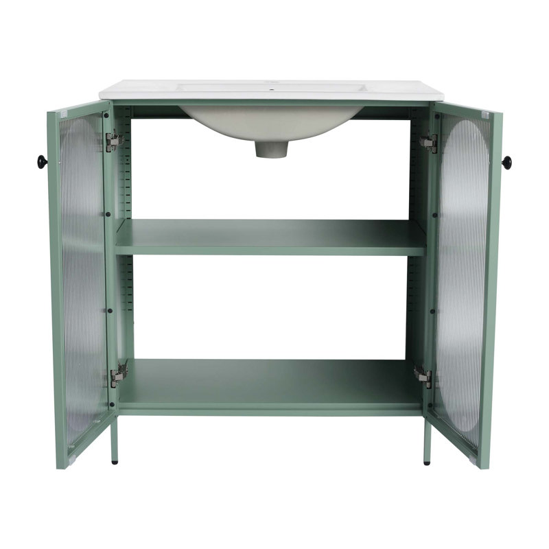 Meuble-lavabo autoportant de 30 po avec lavabo en céramique, Vert