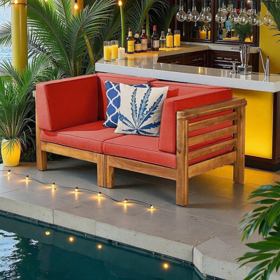 Modular Outdoor Loveseat Sofa Set – Mid-Century Acacia Wood Patio Seating & Small Space Solution