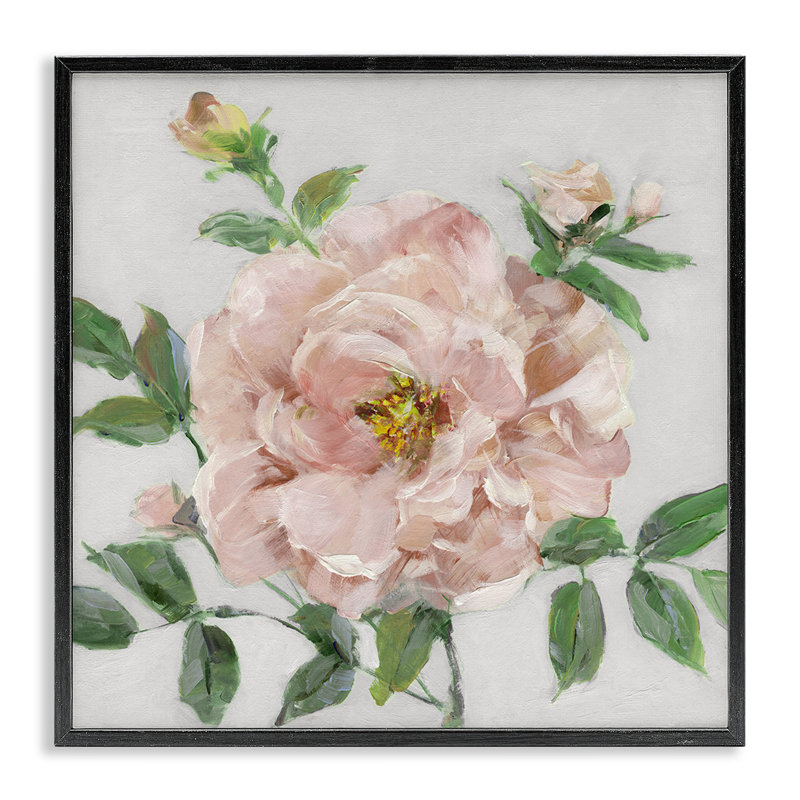 Giclée rose avec œillets, conception de Sally Swatland, H 12 po x l 12 po, Giclée encadrée noir minuit