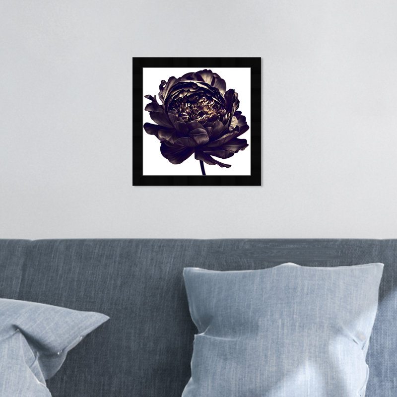 Pivoine noire - cadre photo, Cadre noir, H 14 po x l 14 po
