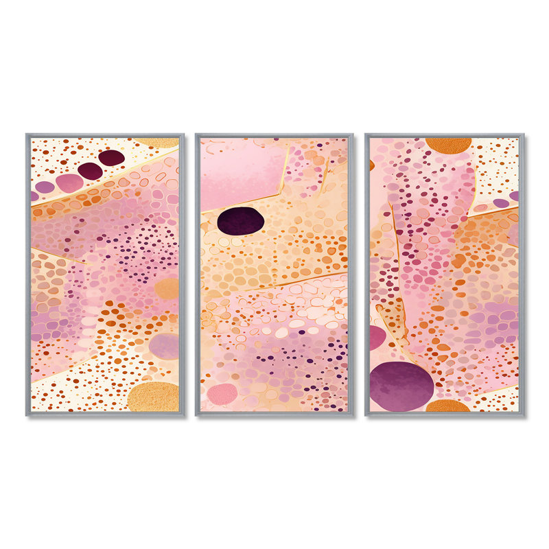 Ensemble de salon Summer Bliss Lilac Pink - Abstract Modern Waves, Encadrement argenté, H 40 po x l 60 po x P 1 po