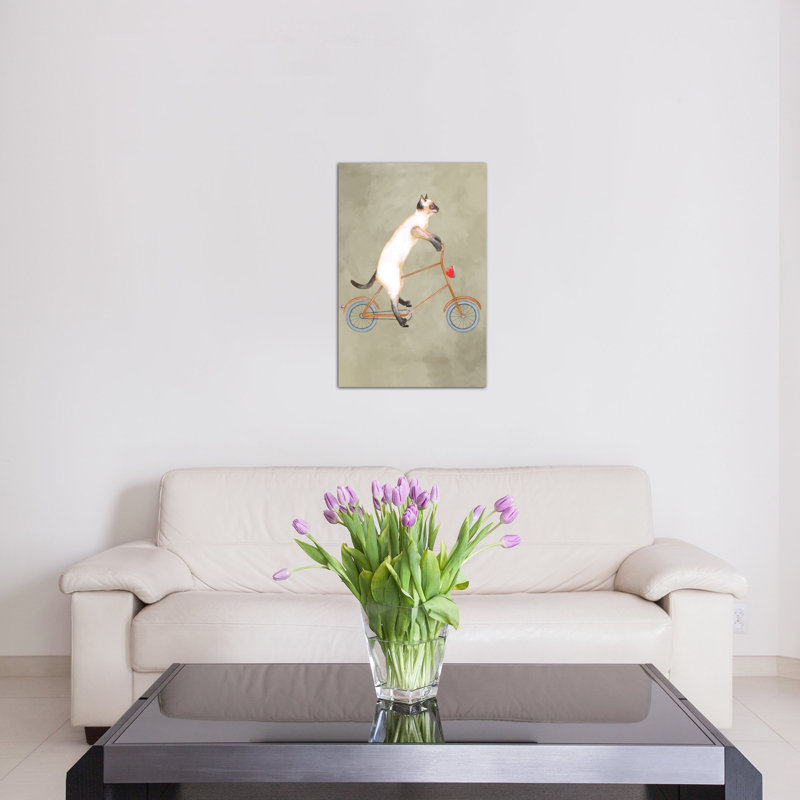 Chat sur vélo par Coco de Paris, reproduction d'art sur toile tendue, H 40 po x l 26 po x P 1,5 po, Pas de tapis
