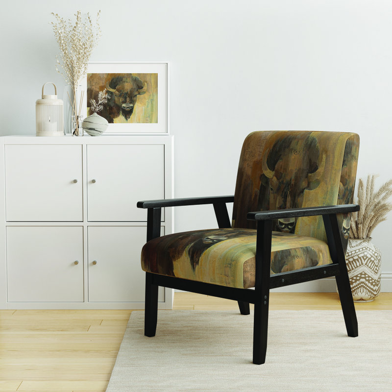 'Graviel - Into The Wild Gold Buffalo - Upholstered Modern Farmhouse Accent Arm Chair, Black