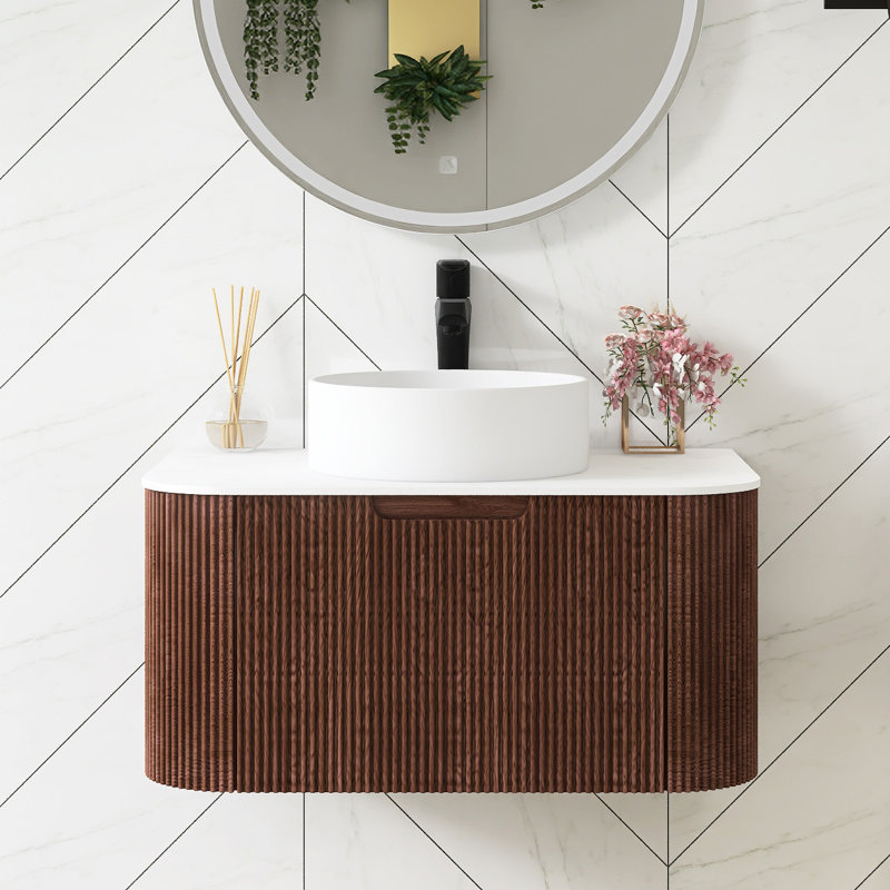30" Wall Mounted Bathroom Vanity With  Round Ceramic Basin Without Faucet