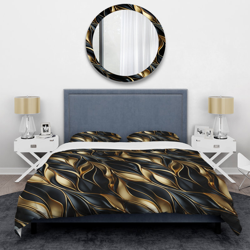 Opulent Black And Gold Glamour Pattern Marble Duvet Cover, Twin Duvet Cover + 1 Standard Sham
