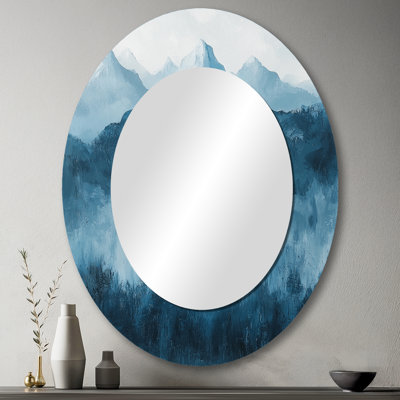 Éléphant d'Afrique moderne dans les montagnes I - décor de miroir mural ovale bleu