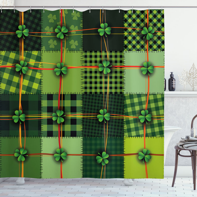 Ensemble de rideau de douche irlandais + crochets, H 70 po x l 69 po