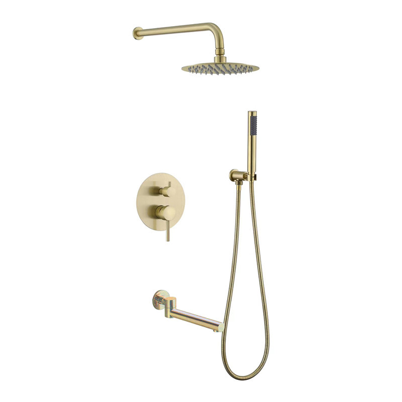 Brushed Gold Dual Rain Shower System with Handheld Spray