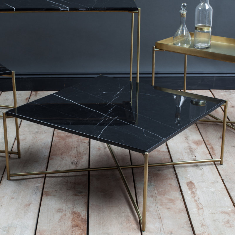 Bedell Four Leg Coffee Table, Black, Brass