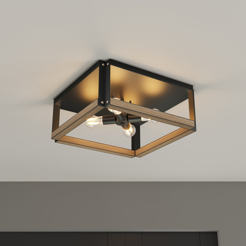 4-Light Bulbs Black Finished Caged Design Dimmable Flush Mounting Light Fixture