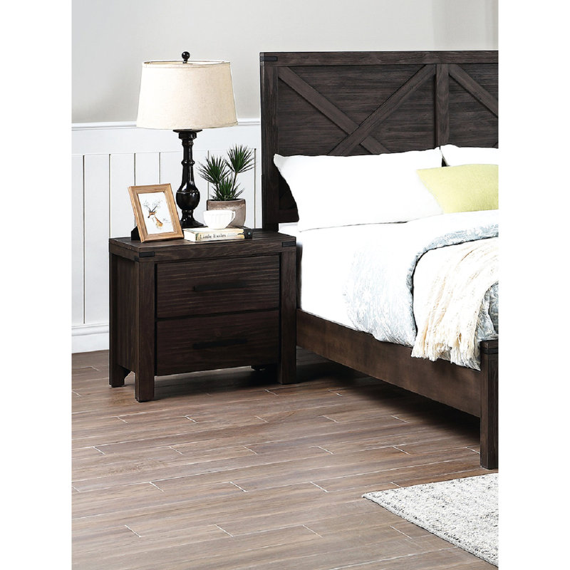 Table de chevet pour chambre à coucher avec 2 tiroirs - Poignées en métal et structure en bois