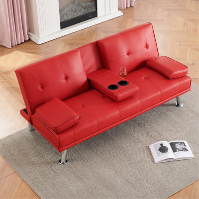 Lit double rouge multifonctionnel de 170 cm (67 po) pour petits espaces, convertible en lit, plusieurs positions d'inclinaison, revêtement en velours doux, pieds en métal. Parfait pour un appartement et un bureau à domicile. 3 places rabattables.