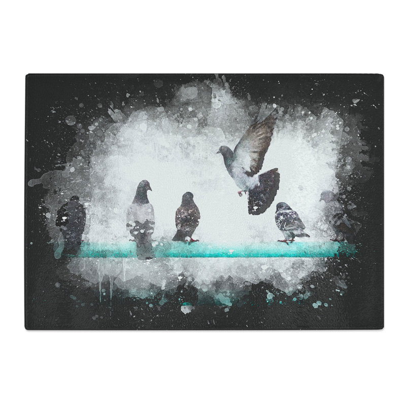 Tempered Glass Pigeons Chopping Board, 20 cm x 28.5 cm