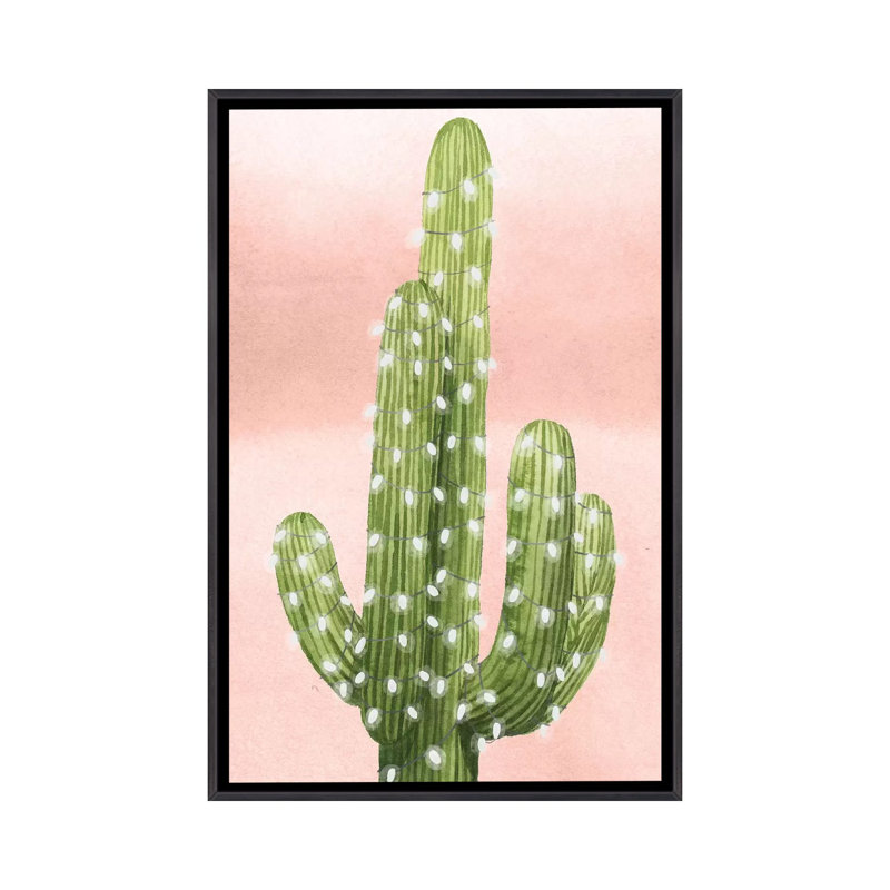 «Christmas Cactus Collection B» par Grace Popp - impression, Toile avec cadre noir patiné, Pas de tapis