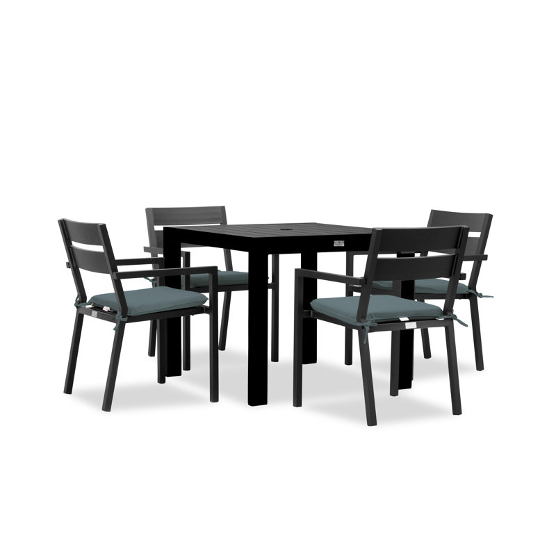 Pacifica Outdoor 5 - Piece Dining Set with Cushions, Cast Lagoon Sunbrella® Plainweave, Black