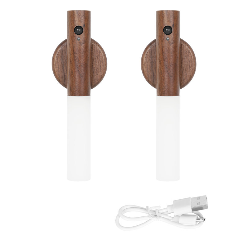 2-Pack Walnut Wood Motion Sensor LED Wall Sconce