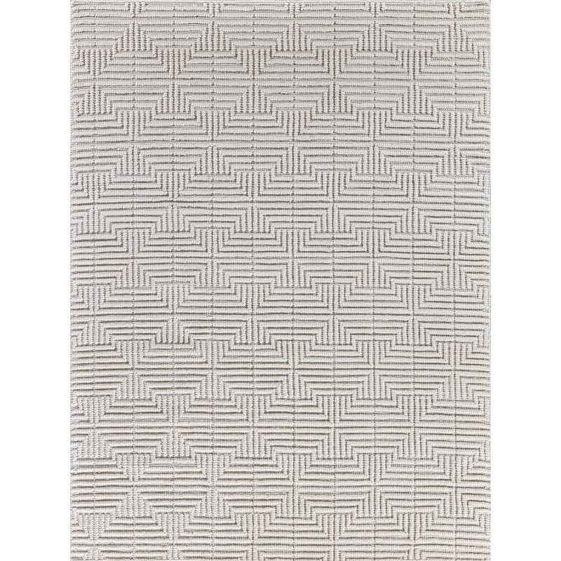 Manzoni Wool Geometric Area Rug in Gray, Rectangle 5' x 8', Ivory