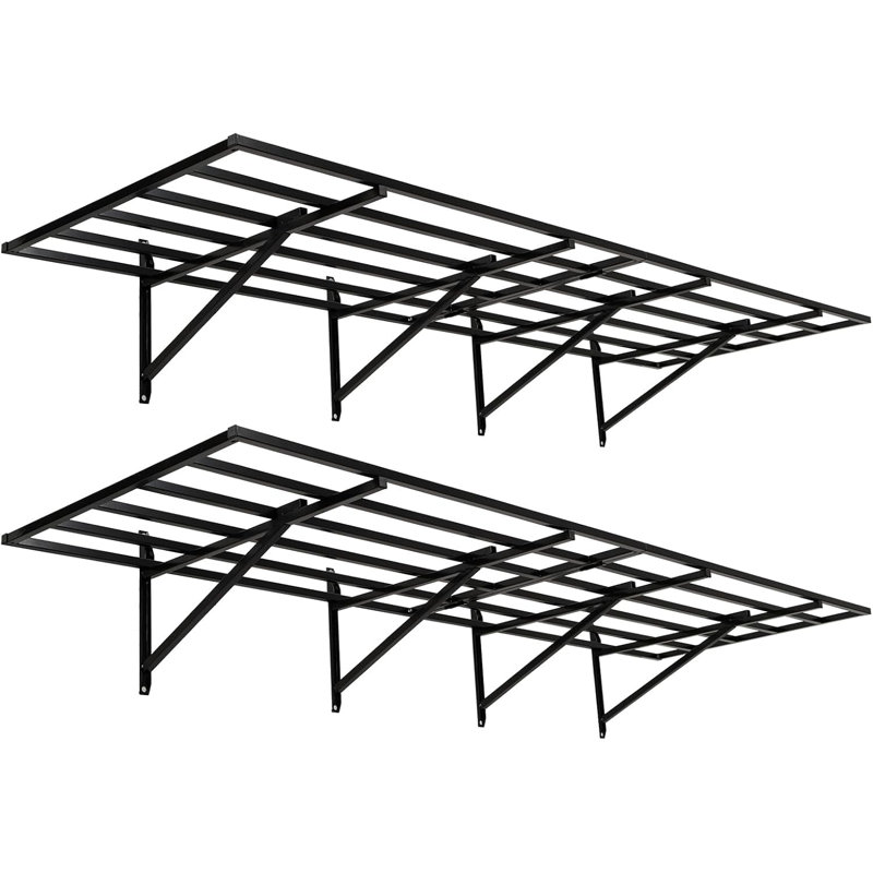 Étagère de rangement murale robuste, unité de rangement en métal de capacité industrielle avec crochets, tablettes flottantes pour garage / buanderie.