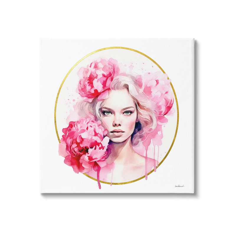 Portrait de jeune fille aux œillets sur toile par Amanda Greenwood, H 17 po x l 17 po x P 1,5 po