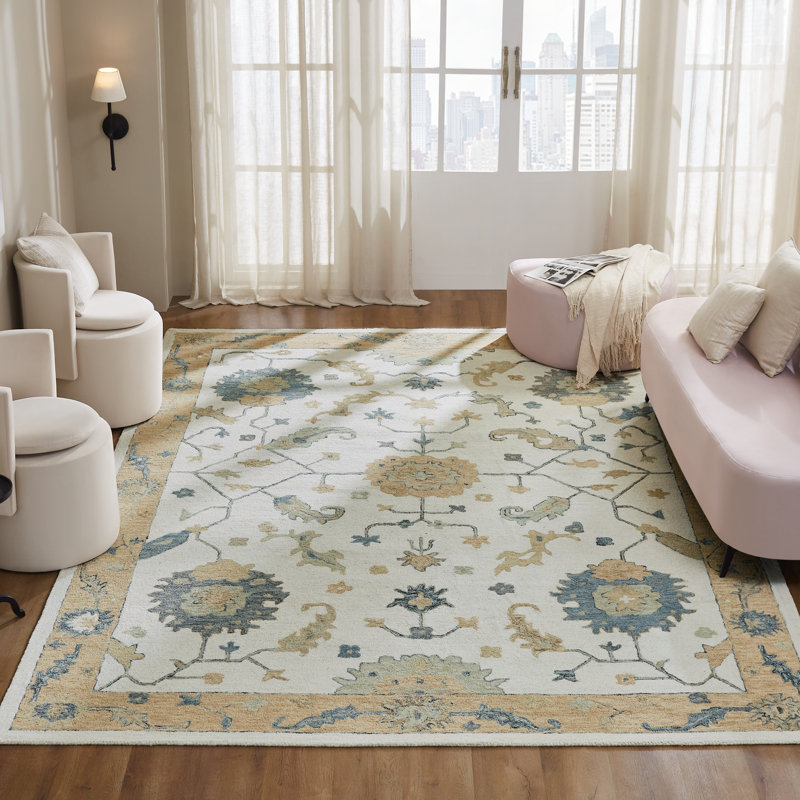 Sundara Botanique Warm Stone Multi Wool Hand-Tufted Area Rug, Ivory/Gold, Rectangle 3'6" x 5'6"