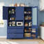 Buffet autoportant traditionnel de 63,3 po x 17,8 po x 78,3 po avec huche, grand garde-manger bleu avec tiroirs, tablette de porte et tablettes réglables Traditional